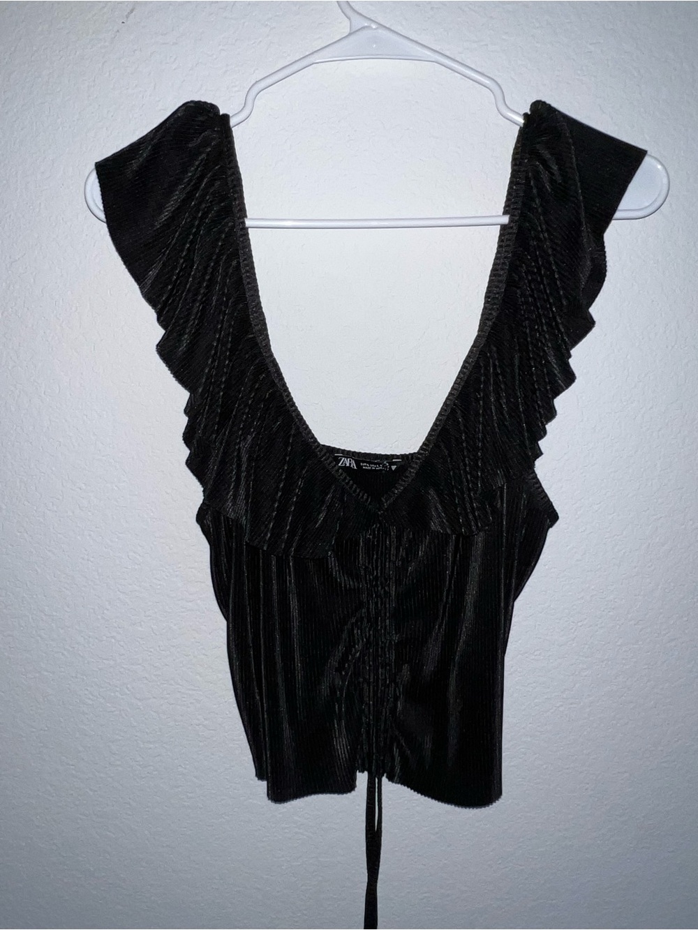 Zara Black Ruffle-Trim V-Neck Camisole
